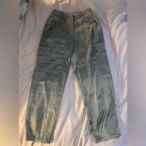 NEW WITH TAGS Sage Green Satin cargo trousers. Size small